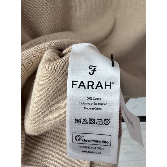 Farah Executive Model Beige Zip Up Sweater With Red Stripe Detail - Picture 7 of 7